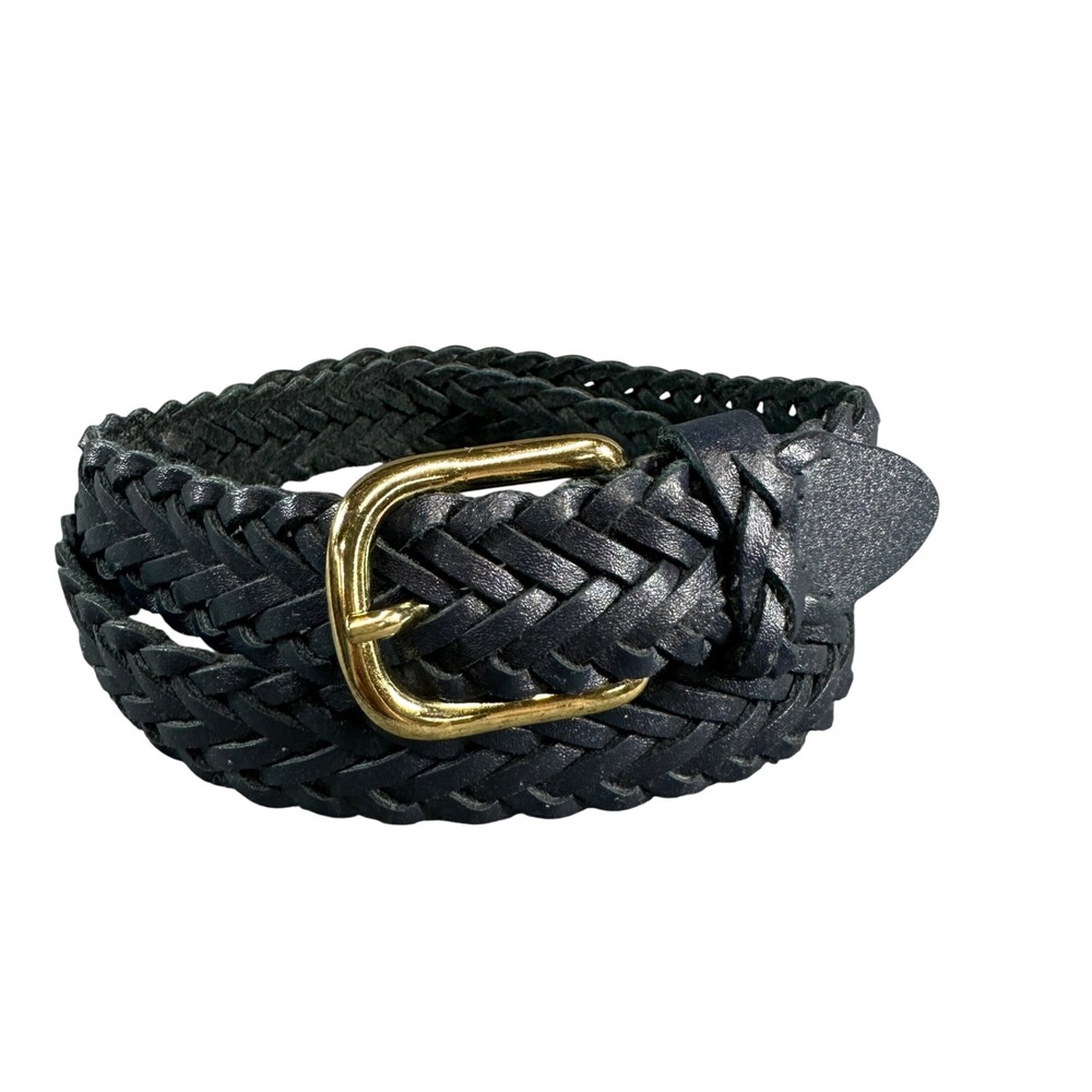 Capezio Navy Blue Braided Leather Belt Gold Buckle Argentina Made M L